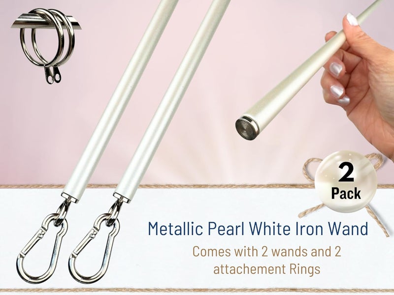 OooWow 36 inch (2 Pack) Pearl White Iron Curtain Pull Wand - Strong Drapery Pull Rod - Verstaile Curtain Wand - Metal Drapery Wand (36in WW 2pk) - Image 2